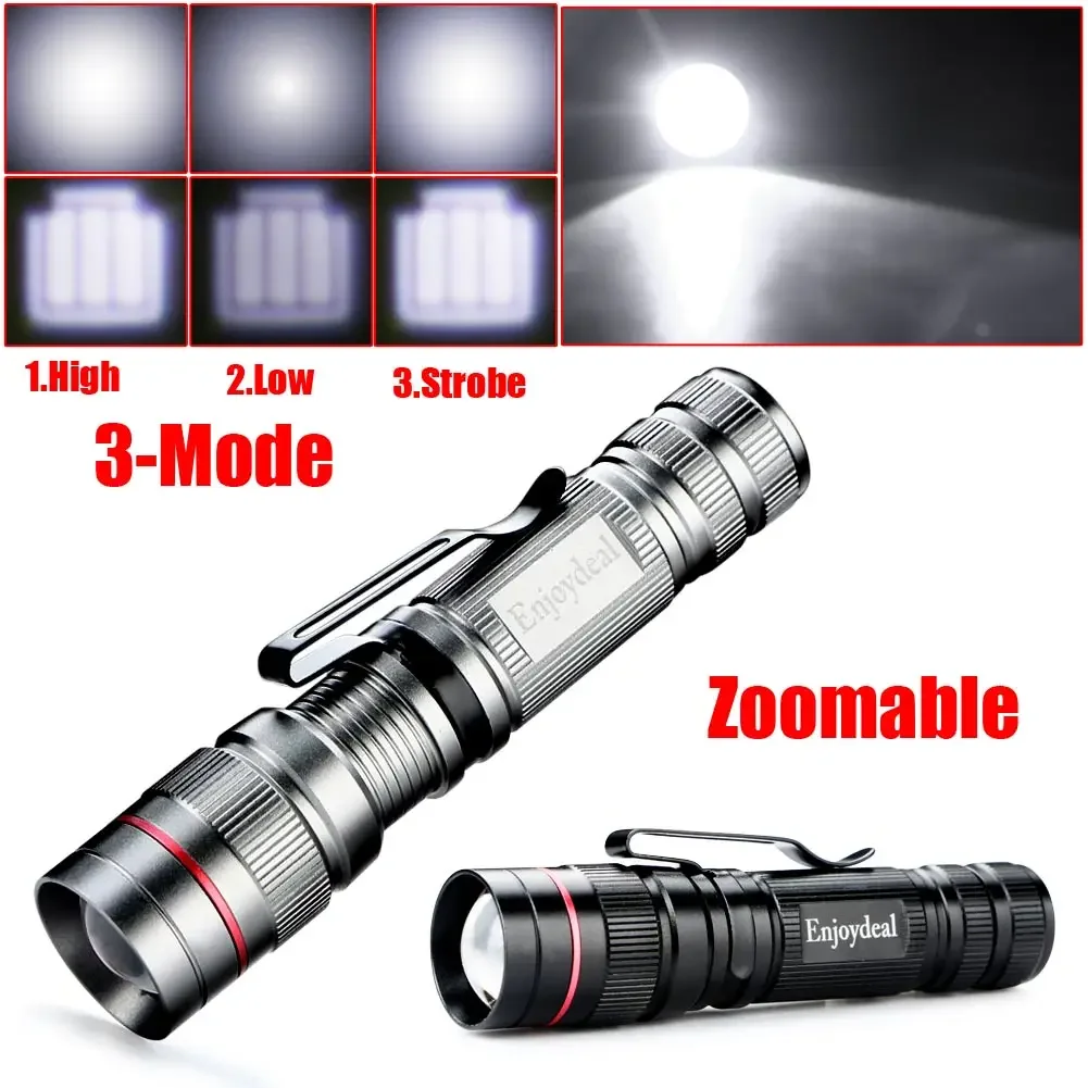 1PC NEW Enjoydeal LED 2000 Lumens Lamp Clip Mini Zoomable 3 modes Flashlight Torch Penlight Camp Light For AA