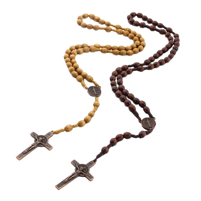 Hand Made Wooden Rosary Necklaces For Men Women Jewelry Christian Prayer Religious Gift