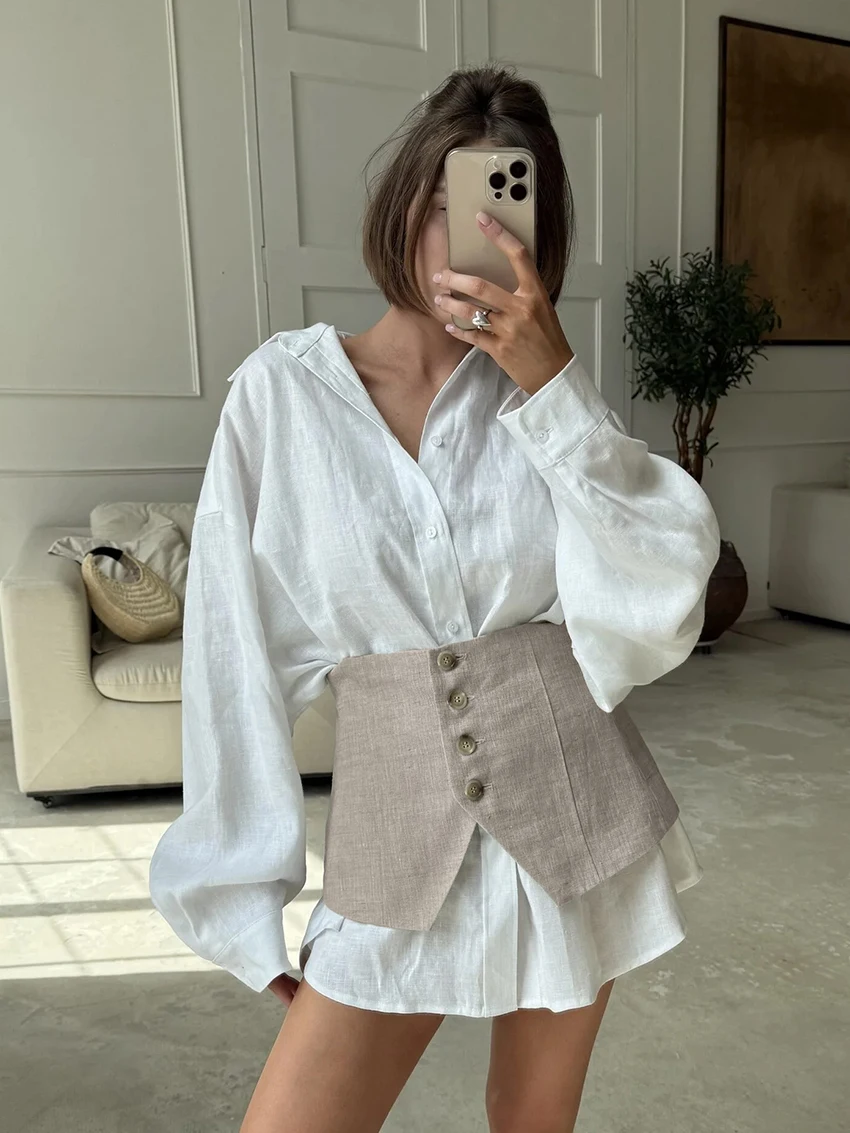 

Marthaqiqi Autumn Female Nightgown Suit Long Sleeve Pajama Sexy Turn-Down Collar Nightwear Half Skirt Casual Women Sleepwear Set