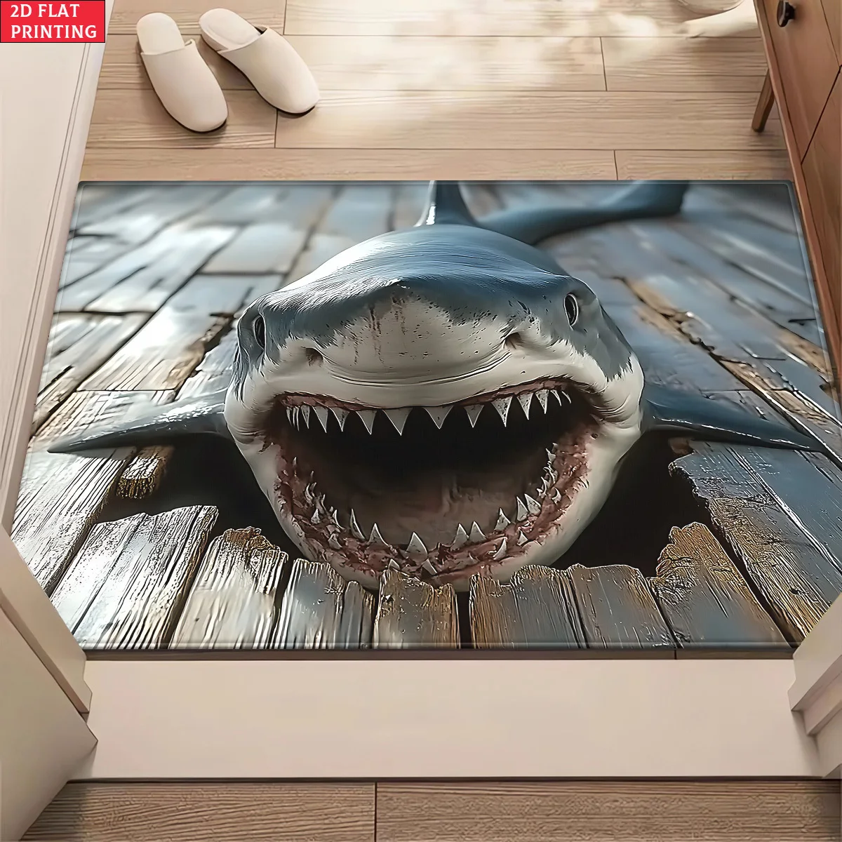 Shark Water Break Artistic Print Floor Mat, Non-Slip Absorbent Washable Area Rug for Bathroom Kitchen, Outdoor Yoga Picnic Decor