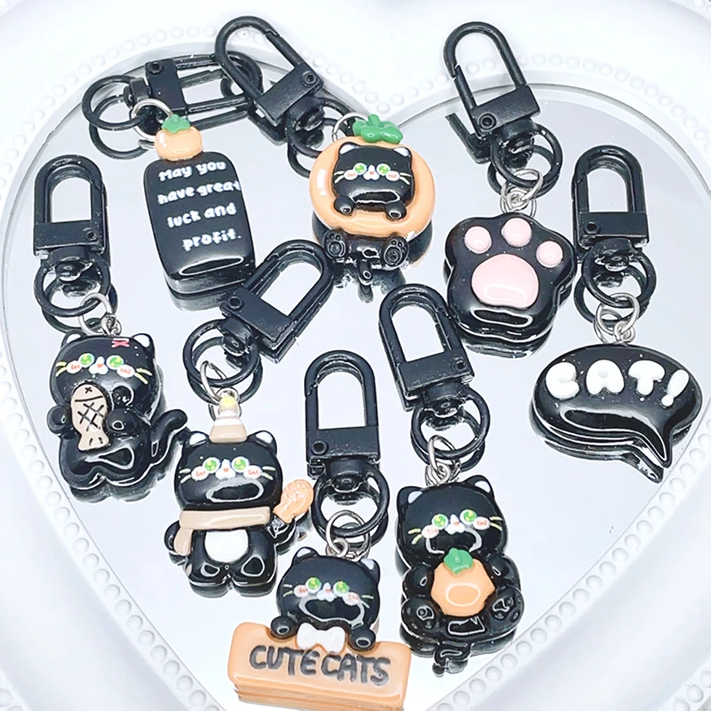 Cute Black Cat Paw Key Chain Cartoon Animal Doll Pendant Couple Keychain Car Key Ring Backpack Charms Bag Decor Accessories