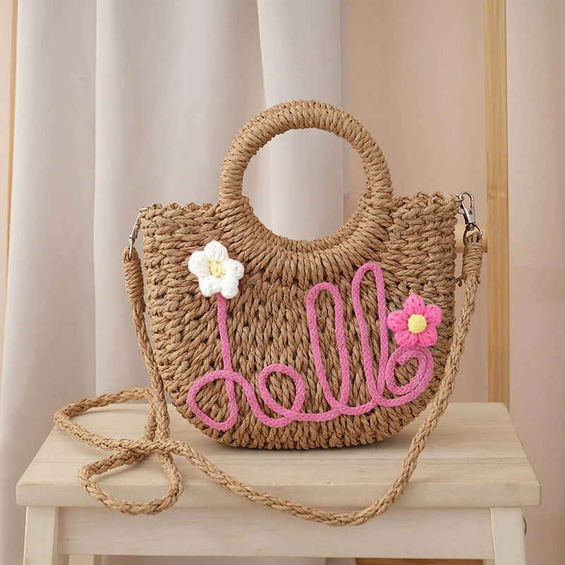 

Сумка из соломы ручной работы, женская пляжная сумка-тоут для отпуска, мягкая сумка через плечо с карманом для мобильного телефона, летняя сумка для отпуска