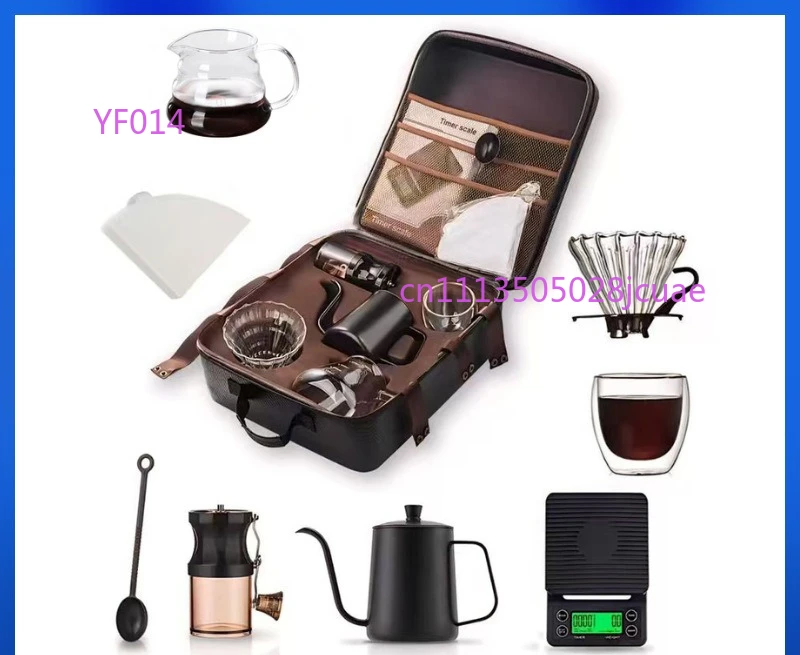 Hand Brew Coffee Pot Set, Outdoor Pour Over Coffee Kit with Hand Grinder, Gift Box Packaging
