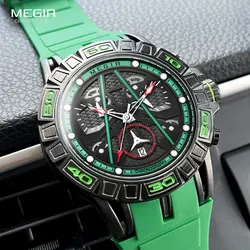 MEGIR 8110 orologio al quarzo da uomo cinturino in Silicone verde cronografo orologio da polso sportivo con data automatica lancette luminose 24 ore impermeabile