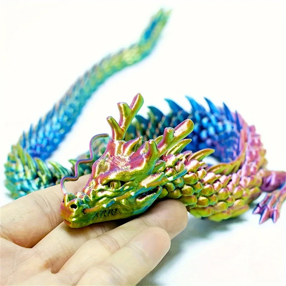 12นิ้วพิมพ์ลาย3D แบบ all-in-one รูปมังกรจีนข้อต่อเต็มตัวสามารถเปิดใช้งานได้อย่างอิสระตกแต่งบ้านตู้ปลาตั้งโต๊ะ