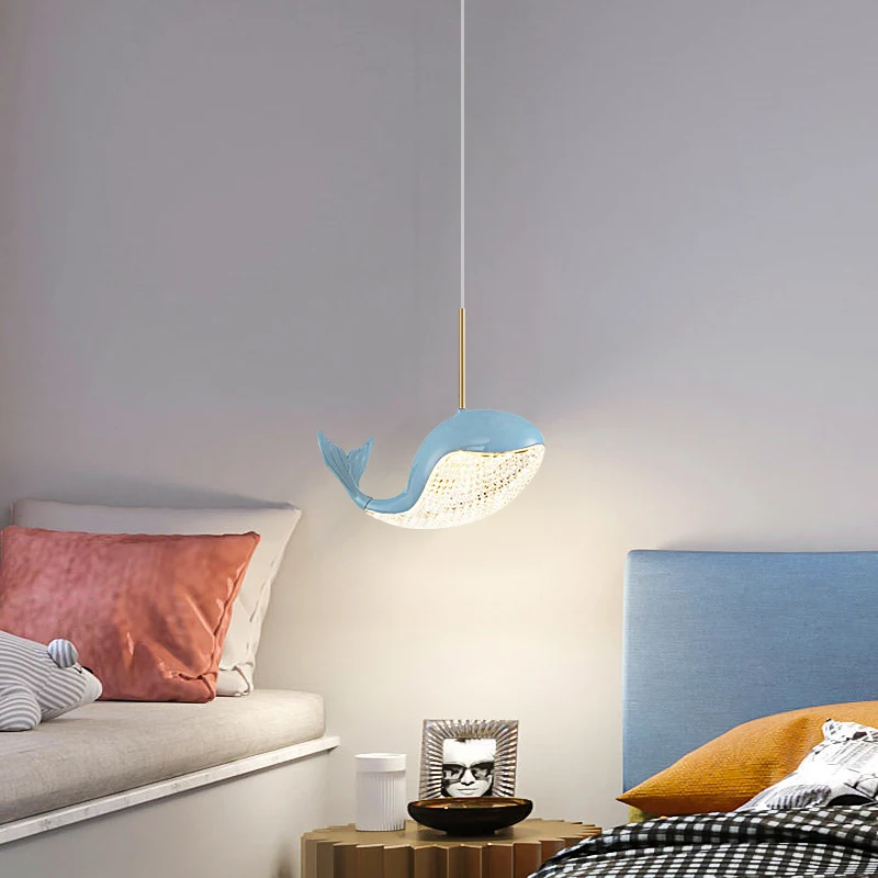 Children\'s Room Dolphin Bedroom Bedside Golden Chandelier Long Line Modern Light Luxury Living Room Small Pendant Lamp Fixtures