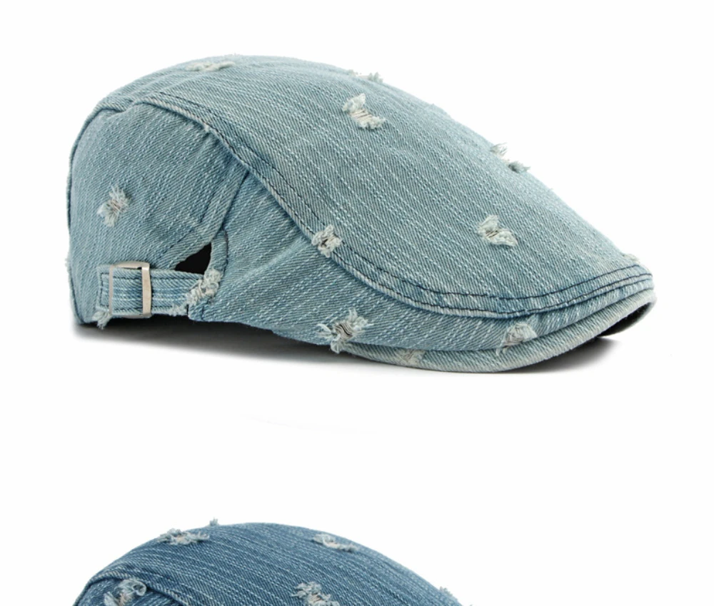 HT5099 Herren- und Damen-Baskenmütze, Retro-Künstlermütze aus Baumwolle, Verstellbare Ivy-Flatcap für Männer und Frauen, Frühling-Herbst Denim-Baskenmütze – Detail 7