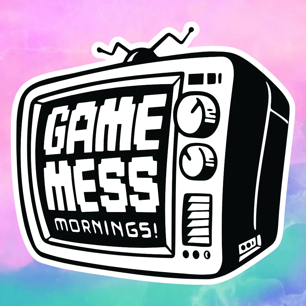 

Retro TV "GAME MESS MORNINGS!" Vinyl Sticker, Waterproof Matte Decal for Laptop Car Water Bottle