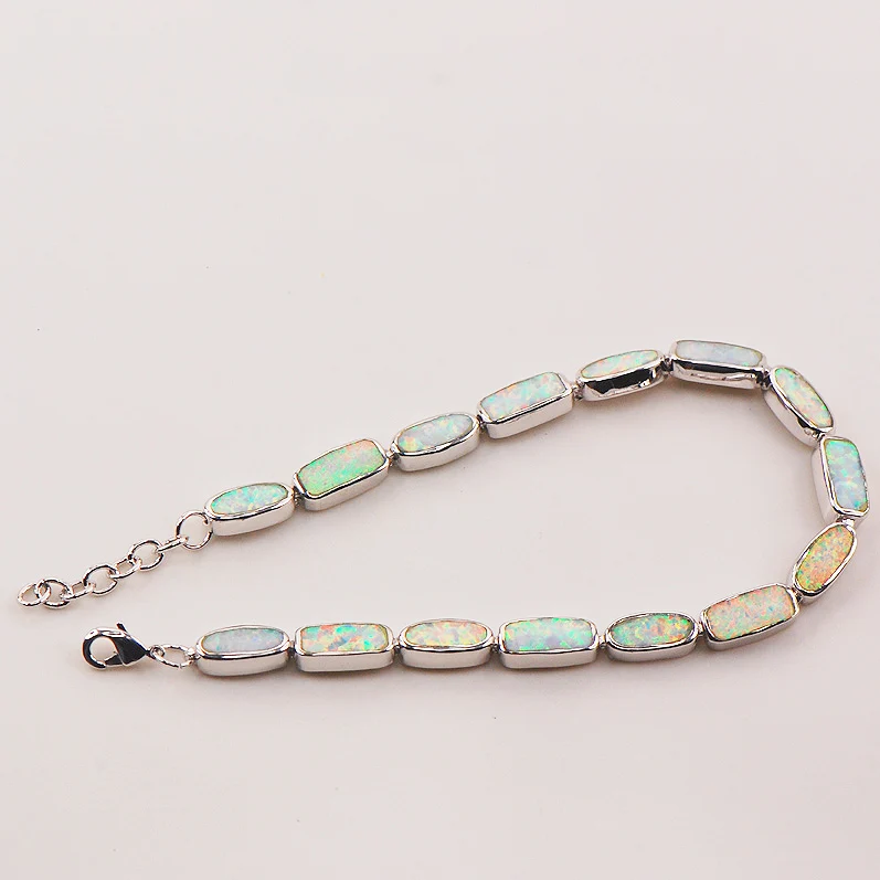Free Shipping White Fire Opal 925 Sterling Silver   Bracelet 7.5\