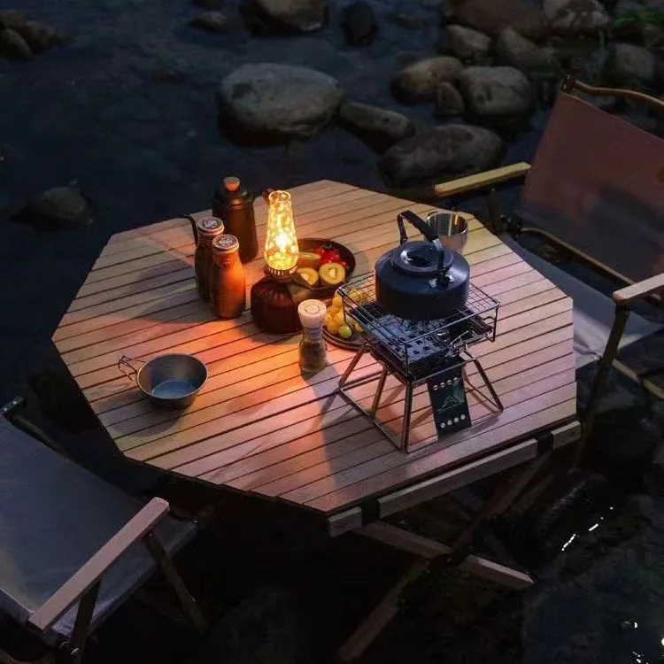Octagonal outdoor hexagonal egg roll table outdoor table and chair set full set of Internet celebrity camping garden indoor and