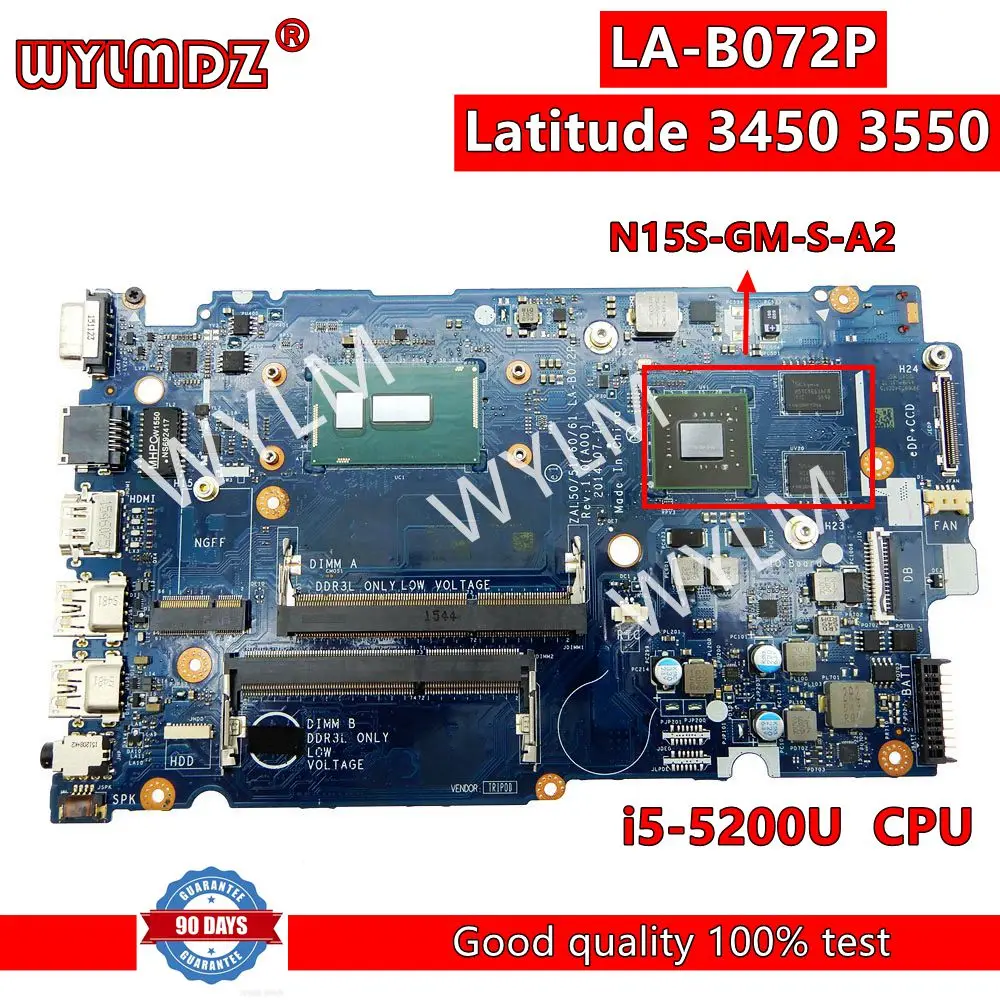 ZAL50/51/60/61 LA-B072P i5-5200U CPU Laptop Motherboard For Dell Latitude 3450 3550 Mainboard CN 01J67F  1J67F  Test OK