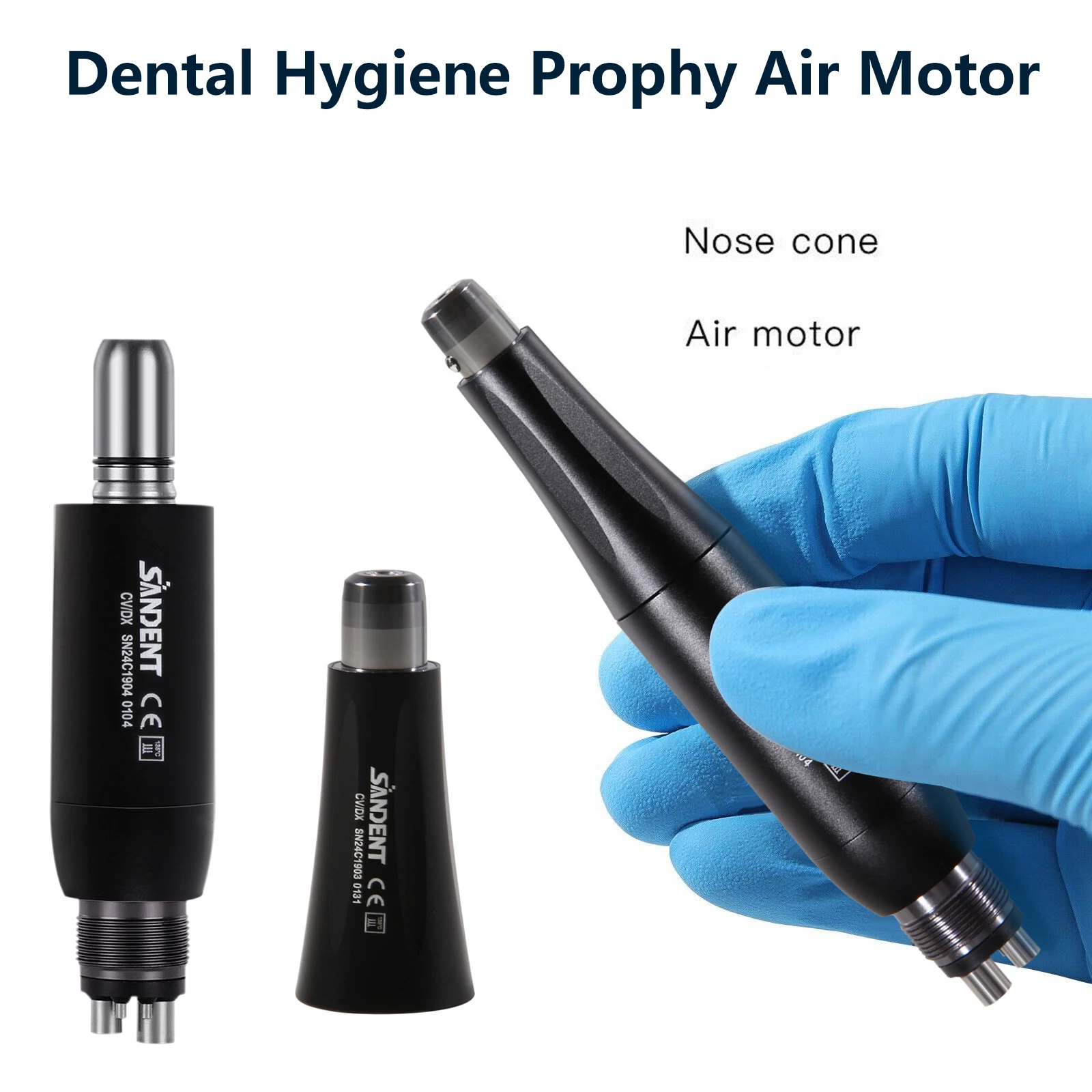 

Dental Low/Slow Speed Hygiene Prophy Handpiece Air Motor 4 Holes with 4:1 E-TypeStraight Nose Cone 360° Swivel Handpiece Set