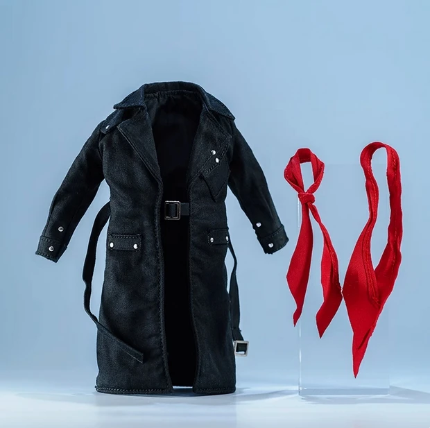Attraktiver 1/12 Maßstab Modischer Roter Schal Langer Schwarzer Windbreaker mit Draht für 6'' SHF Actionfigur-Körper auf Lager – Detail 6