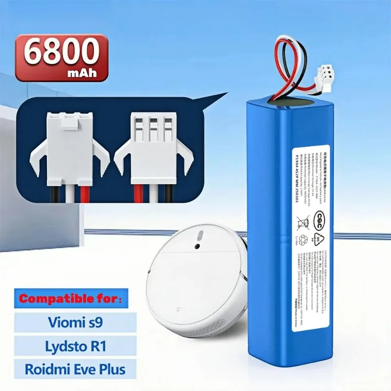 2025 100% الأصلي ل XiaoMi Viomi S9 Lydsto R1 Roidmi Eve Plus 14.4V بطارية ليثيوم 2P4S 5200mAh 6800mAh 9800mAh 12800mAh