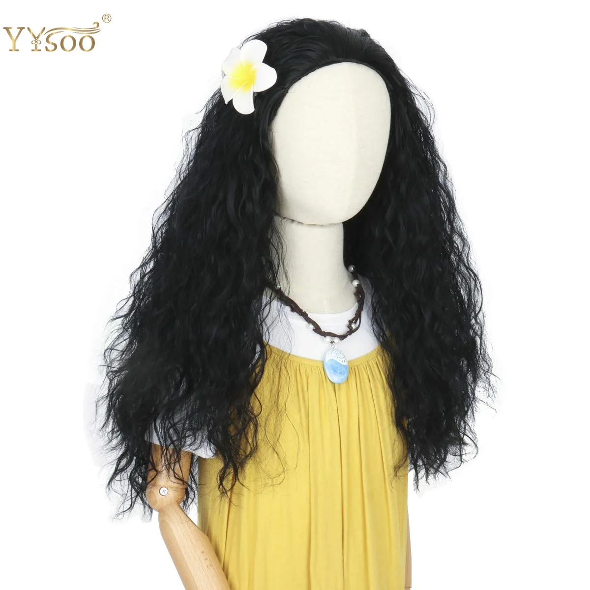 YYsoo Synthetic Hair Cosplay Wigs Medium Long Curly Black Wigs for Kids Halloween Cosplay Costume Wig Long Wavy Synthetic Wig