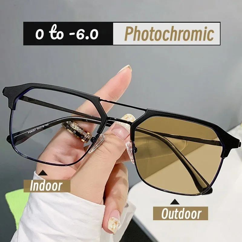 

New Trend Photochromic Minus Diopter Glasses Retro Square Finished Myopia Eyeglasses Fashion Near Sight Prescription Eyewear