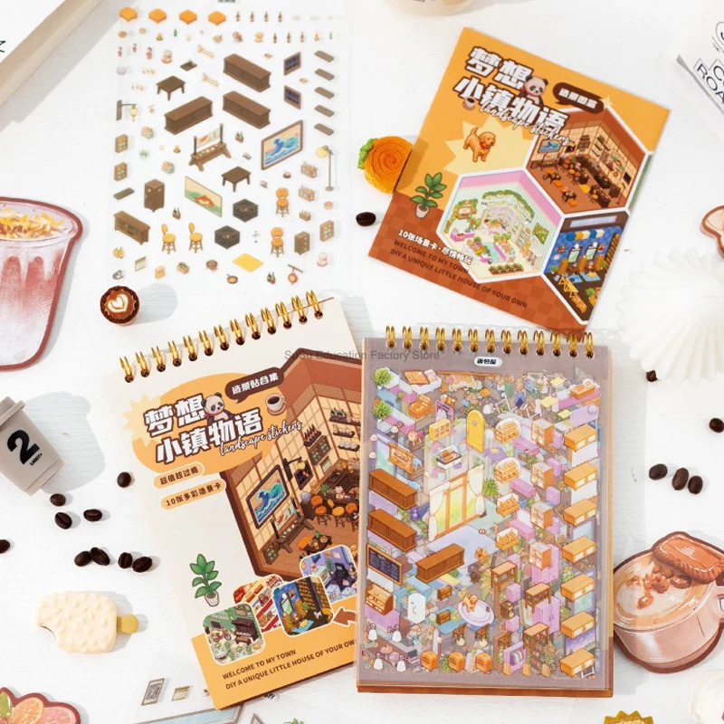 Cartoon Scene DIY Toy 3D Landscape Sticker 10Sences in Book Collection Book Album Game Festival Birthday Gift for Kid Girl Child