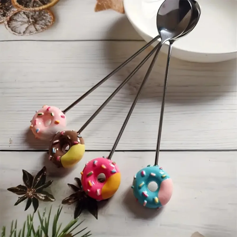 Cute Adorable Donut Spoon Stainless Steel Colorful Designs Coffee Spoons Multi-Functional Mini Salad Mixing Spoon Home Use