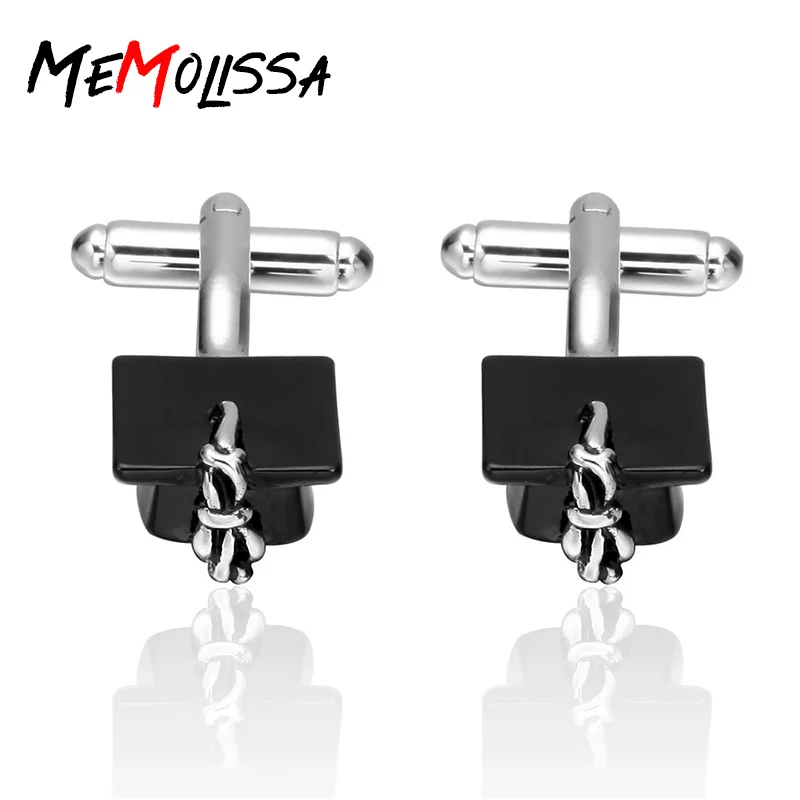 MeMolissa Bachelor Cap Design Cufflinks for Mens Black Degree Hat Cap Unique Personal Shirt Cuff Links for Successful Learners
