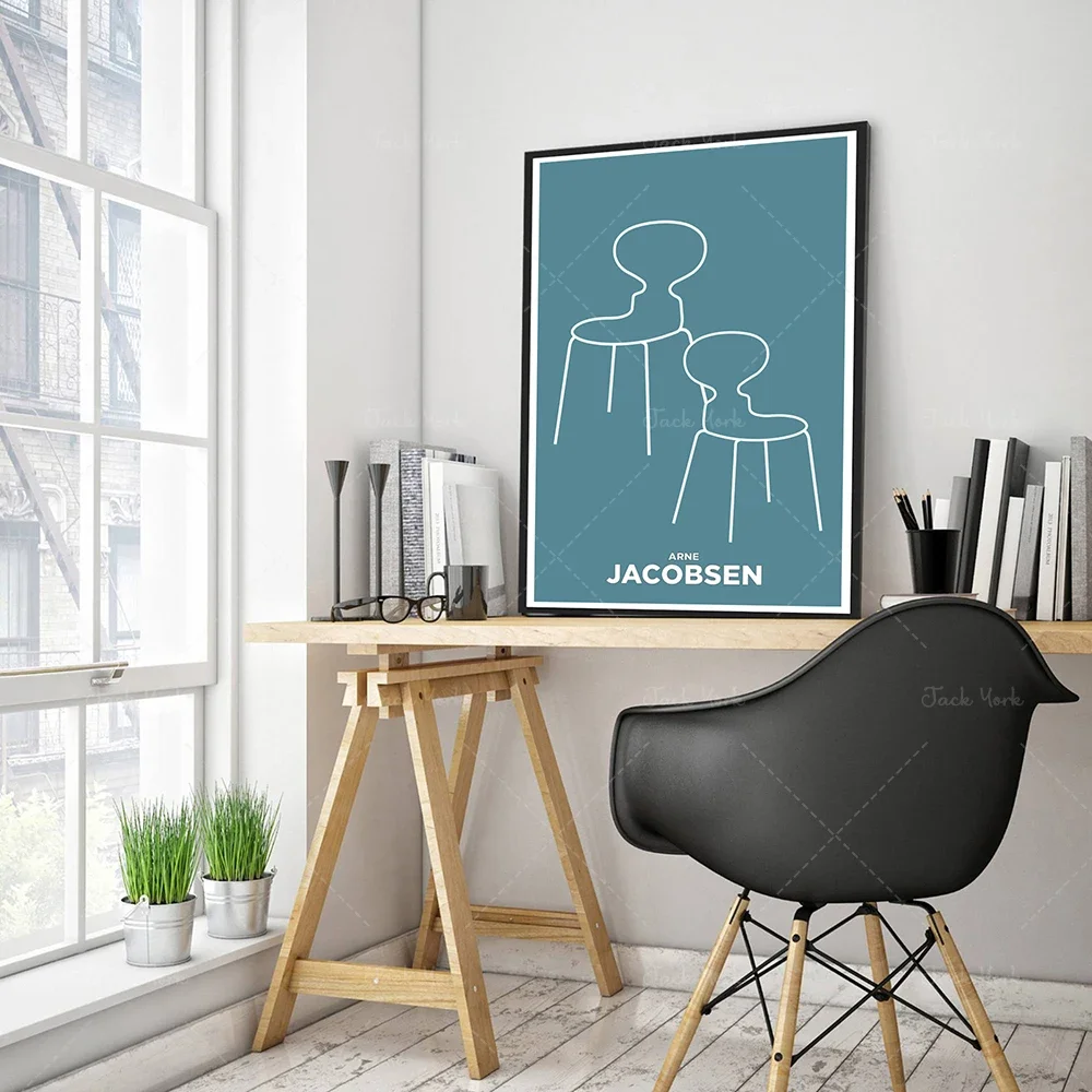 Juego de 3 impresiones de Arne Jacobsen, arte de pared noruego azul, tríptico de mediados de siglo, Catherine holm moderno, arte casero Hygge, cartel Retro
