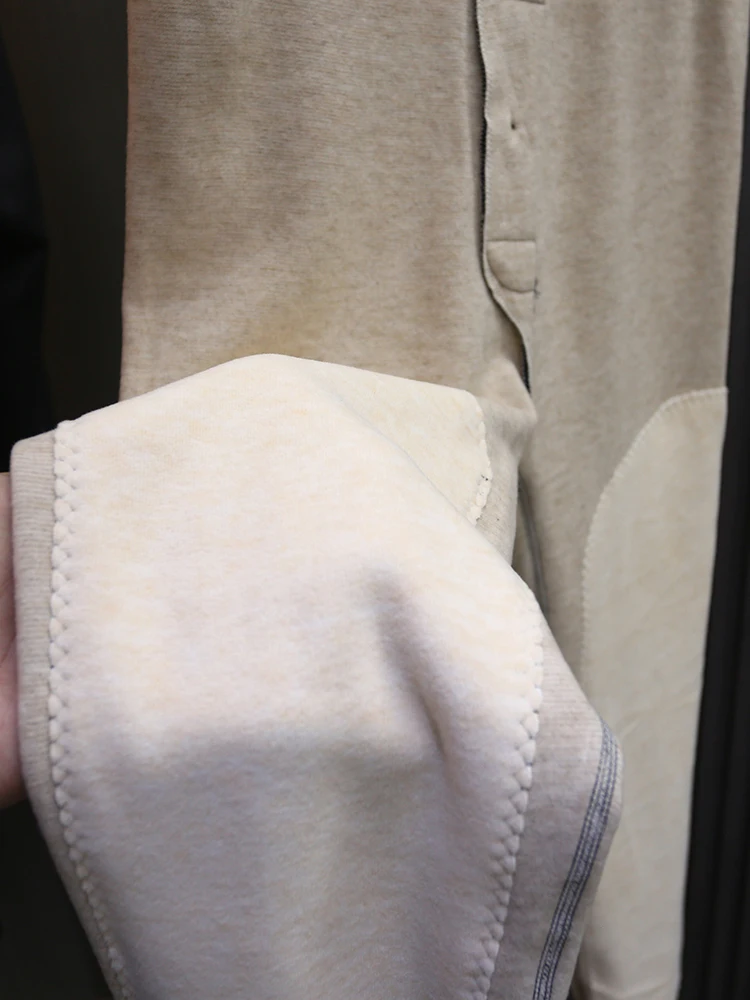 

Thickened Silk Wool Blend Men's Fleece-Lined High Waist Knee-Patch Warm Pants Close-Fitting Autumn Trousers Home Comfort Wear