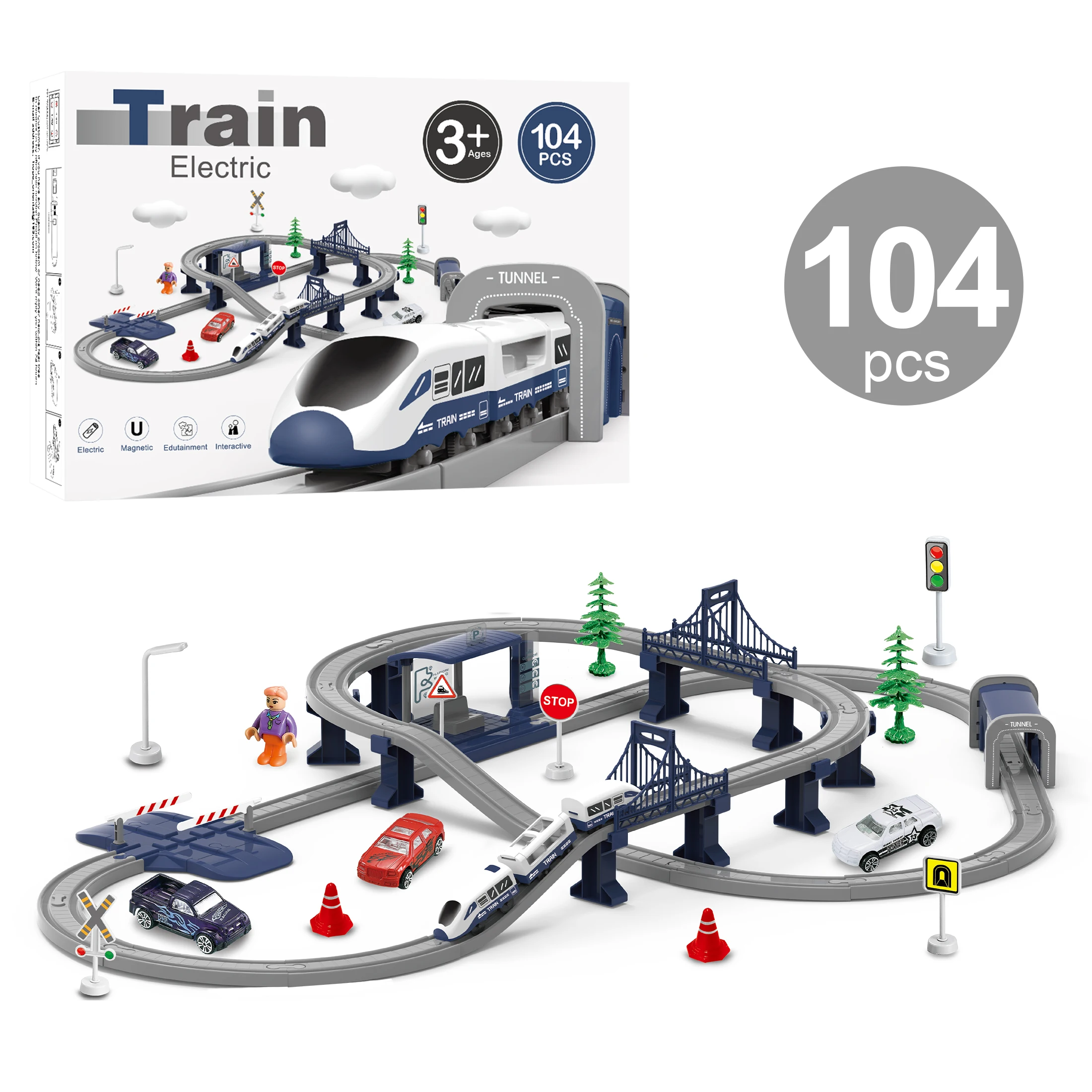 Train Set Toys, 66 Pcs Electric Train With Track And Car Toy Set For Toddlers, Birthday Gift For Age 3 4 5 6 + Kids