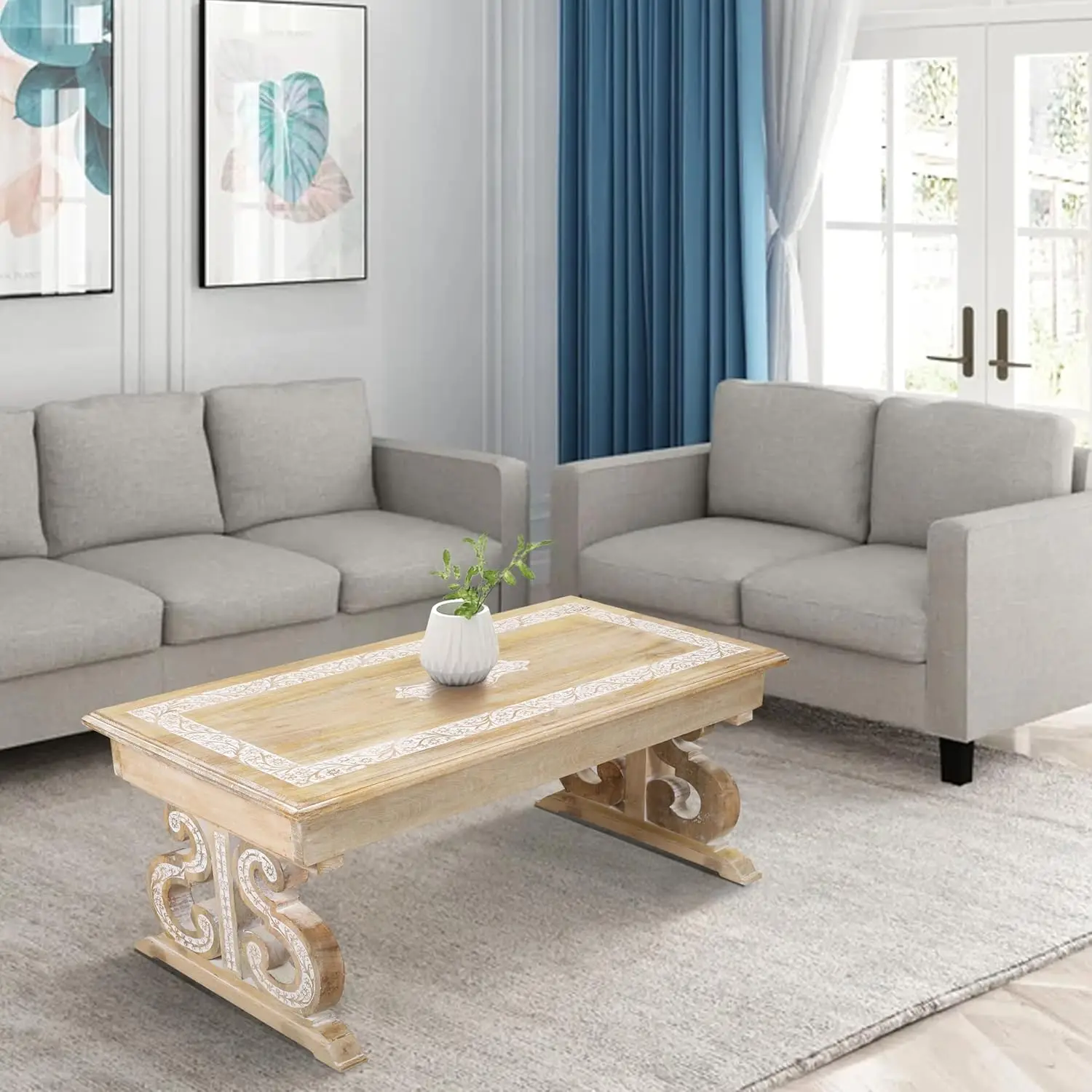 

Lightnpro Mango Wood Rectangular Coffee Table - Living Room Center Table, Rustic Vintage Charm, Eco-Friendly Furniture, Reclaime