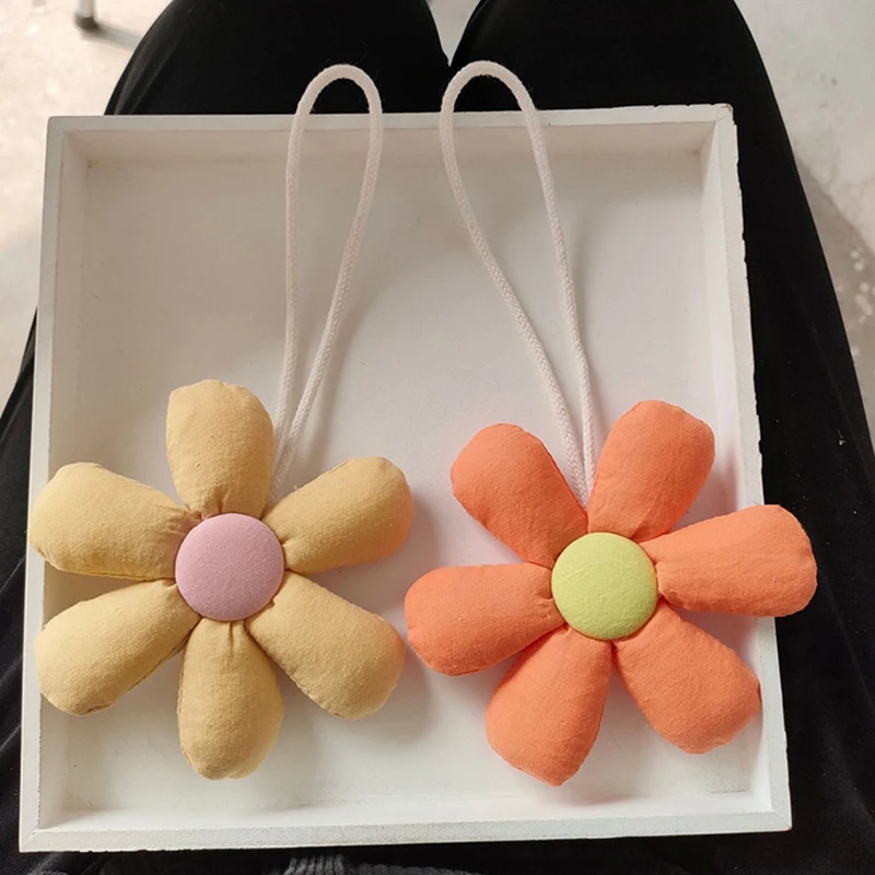 1pcs Fabric Flower Keychain Cute Floral Shape Keyrings For Girl Backpack Pendant Bags Decoration Accessories Cotton Linen