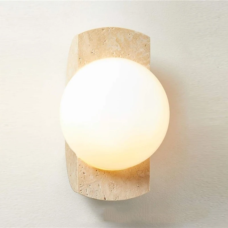 

Современный настенный светильник из травертина для спальни, прикроватной тумбочки, кабинета, гостиной, коридора, E26, камень и стекло, минималистичные настенные бра