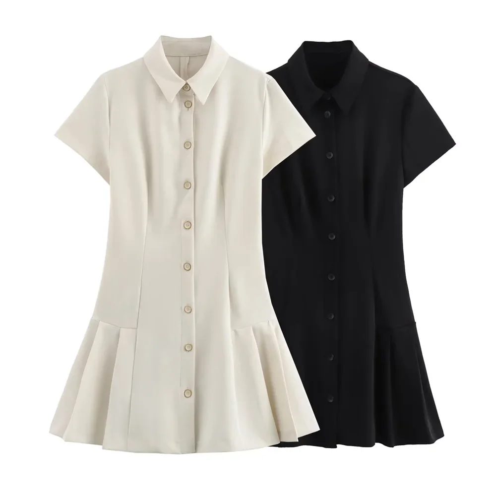 

2025 Spring New Women's Fashion and Elegance Slim Fit Waist versatile Shirt style Short Dress