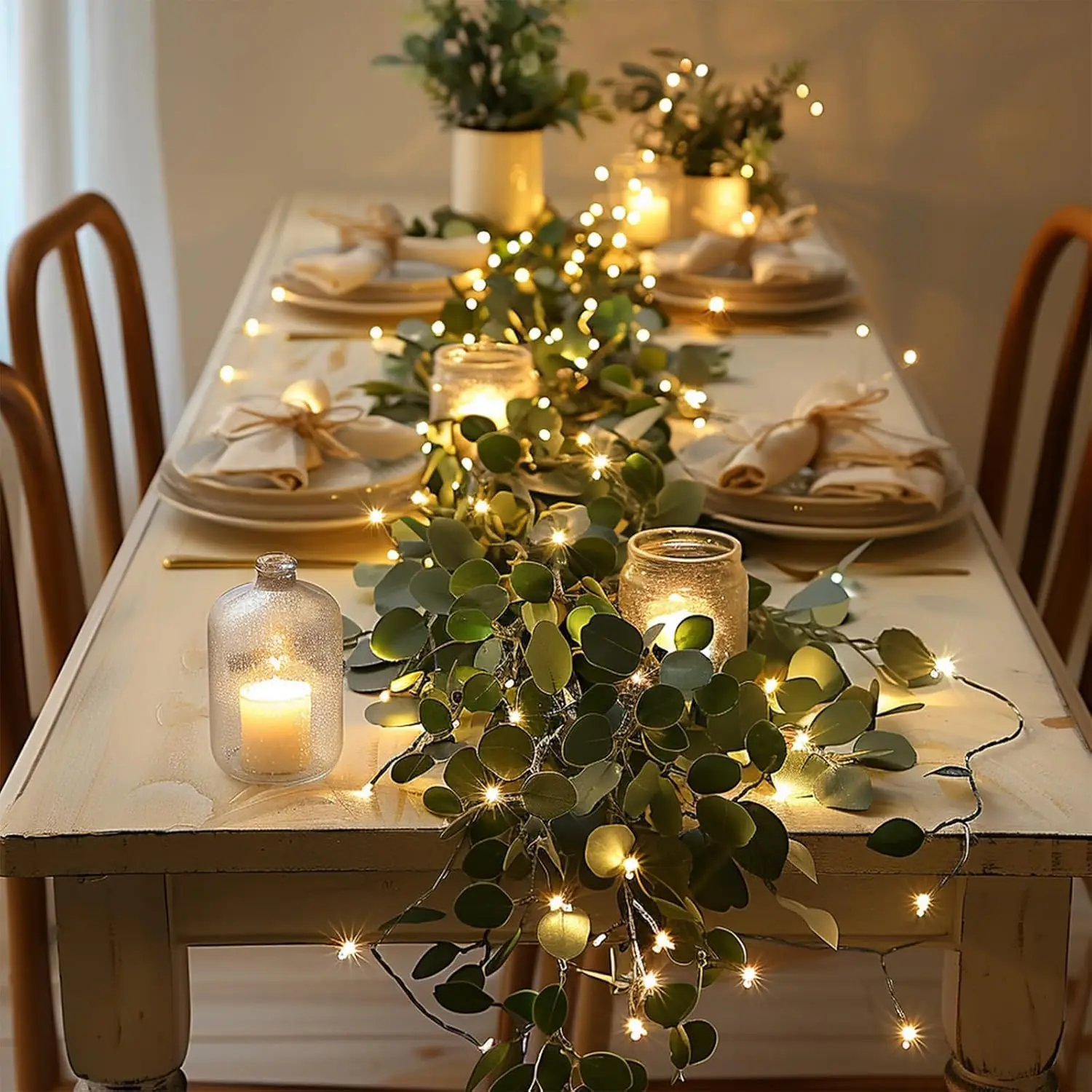 

Olive Vine Fairy Light, 1.8m 96 LED Eucalyptus Rattan Lamp, Battery Operated, Artificial Garland with Timer for Christmas Firepl