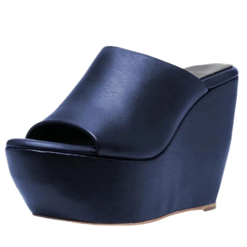 SHOFOO shoes Fashionable women's high-heeled slippers. About 11cm heel height Wedges outdoor slippers Summer women's shoes.34-46