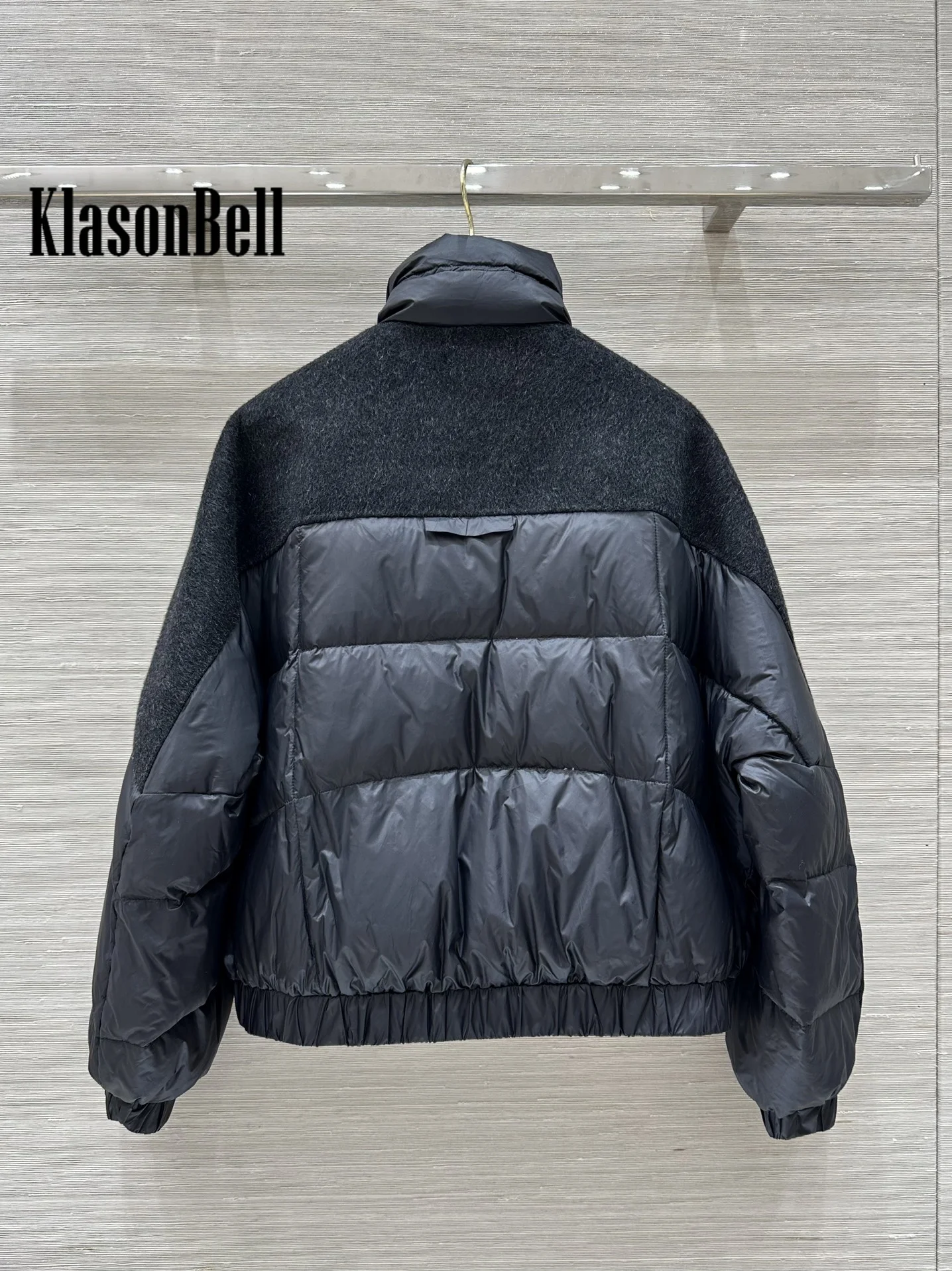 10.8 KlasonBell Women 2024 Autumn Winter New Double-Sided Wool Spliced Short Goose Down Jacket Stand Collar Loose Outerwear