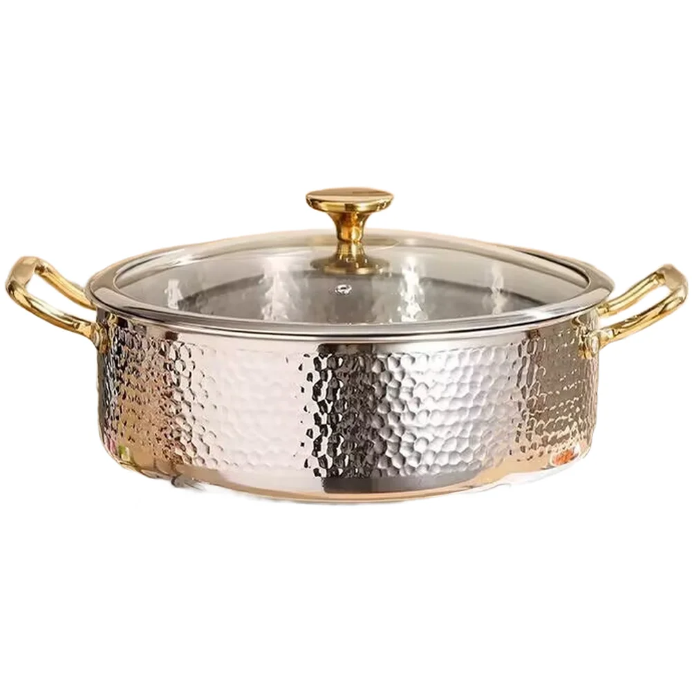 

Горячая кастрюля из кованой нержавеющей стали 316, с двойными ароматическими отделениями и стеклянной крышкой, подходящая для газовых электрических индукционных плит