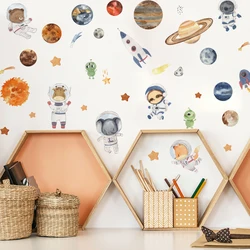 Cartoon Solar System Alien Astronaut Stars Wall Stickers for Kids Room Bedroom Reading Room Wall Decals School Nursery