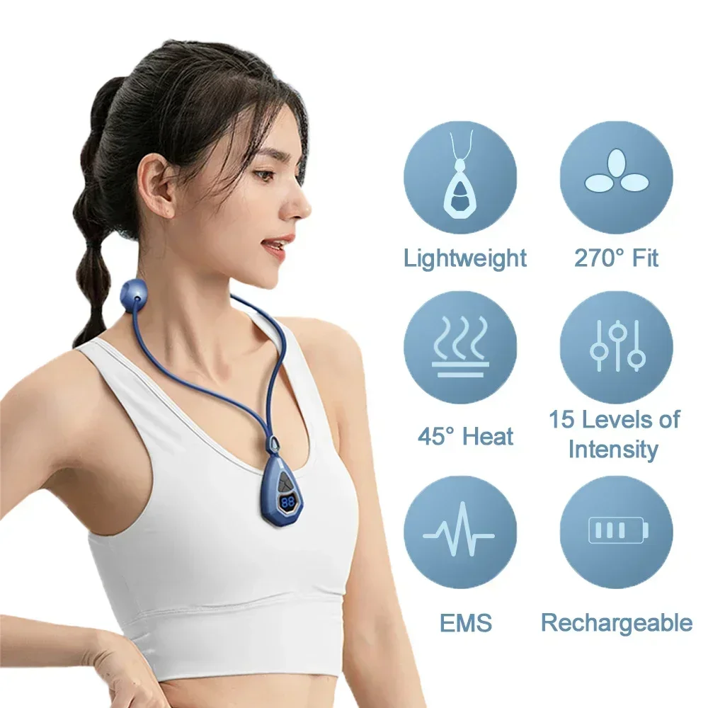 Smart Neck Massage Instrument Necklace EMS Tens Unit Muscle Simulator Device Neck Massager for Pain Relief Rechargeable Portable