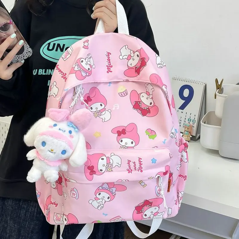 Mochila impermeable con estampado de My Melody para mujer, bolsa escolar versátil de Anime de dibujos animados, a la moda