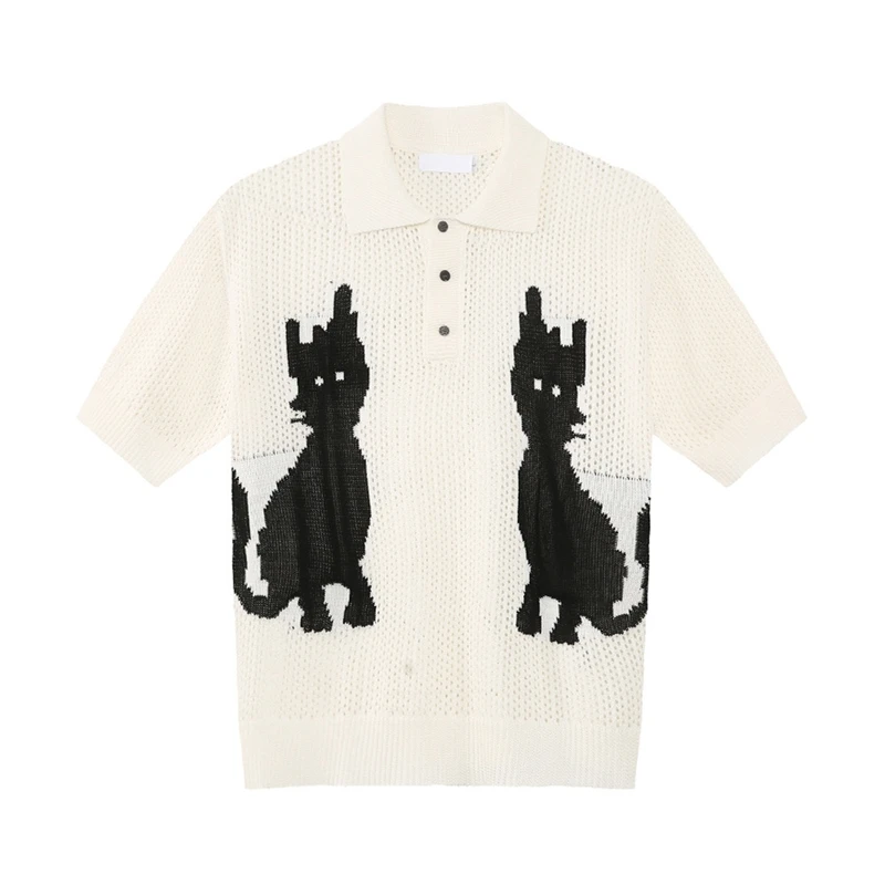 WTHT العصرية الرجال الكرتون طباعة زر الجوف خارج تصميم تي شيرت موضة قصيرة الأكمام التلبيب بلوزات فضفاضة الذكور 2025 الصيف 2A0588