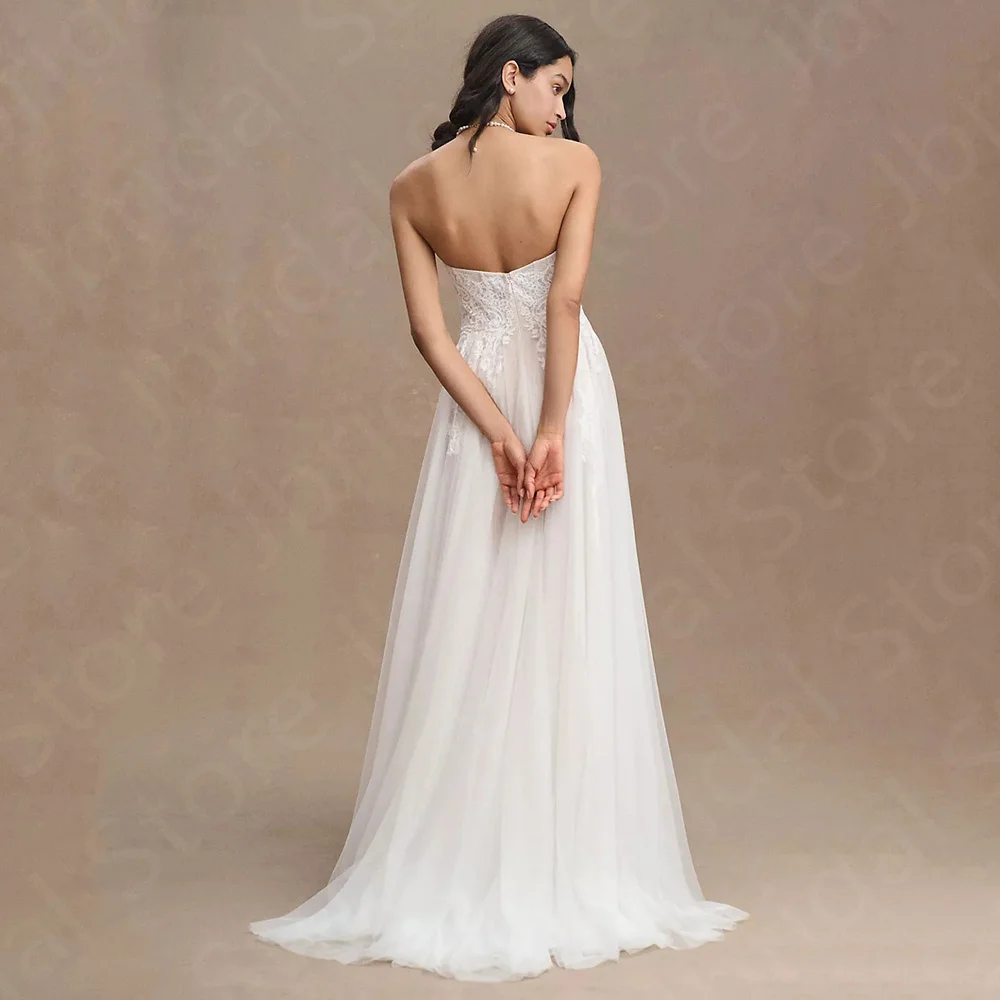 Vestidos de novia de encaje con apliques de espalda abierta, vestido de novia encantador, vestido de tren de barrido, lo último, 2023