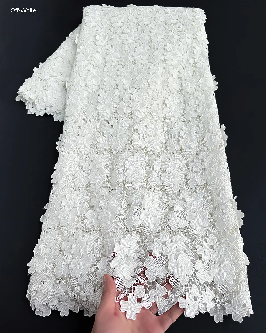 5 Yards Superb Embroidery Guipure Lace 3D Appliques African Cord Water Soluble Fabric Bridal Sewing Garment Celebrants Wear