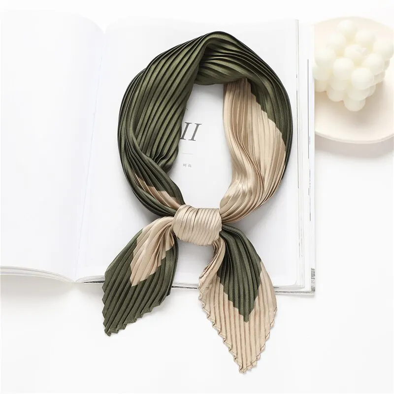 Solid Crinkle Women Silk Satin Hair Scarf Fashion Brand Neckerchief Shawl Wraps Female Neck Tie Hand Wrist Foulard