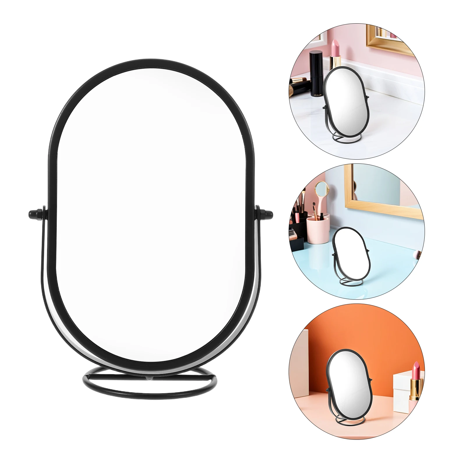 

Swivel Oval Makeup Mirror - 360 Degree Rotatable Desktop Vanity Table Mirror for Bedroom Dressing Table Decorative Stand Black