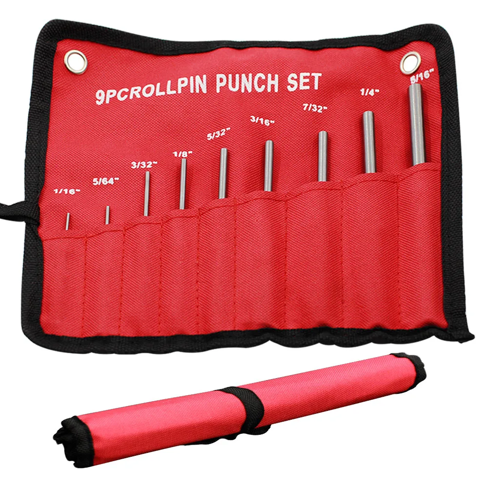 K50 9pcs 40CR Steel Multi Size Round Head Pins Punch Set Grip Roll Pins Punch Tool Professional Hollow End Starter Punch Chisel