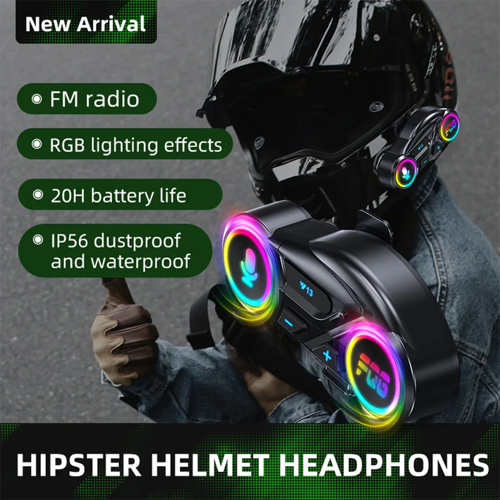 

Y13 Motorcycle Helmet Bluetooth Headset with RGB Light Noise Reduction Auto Answer Call Long Distance Connection