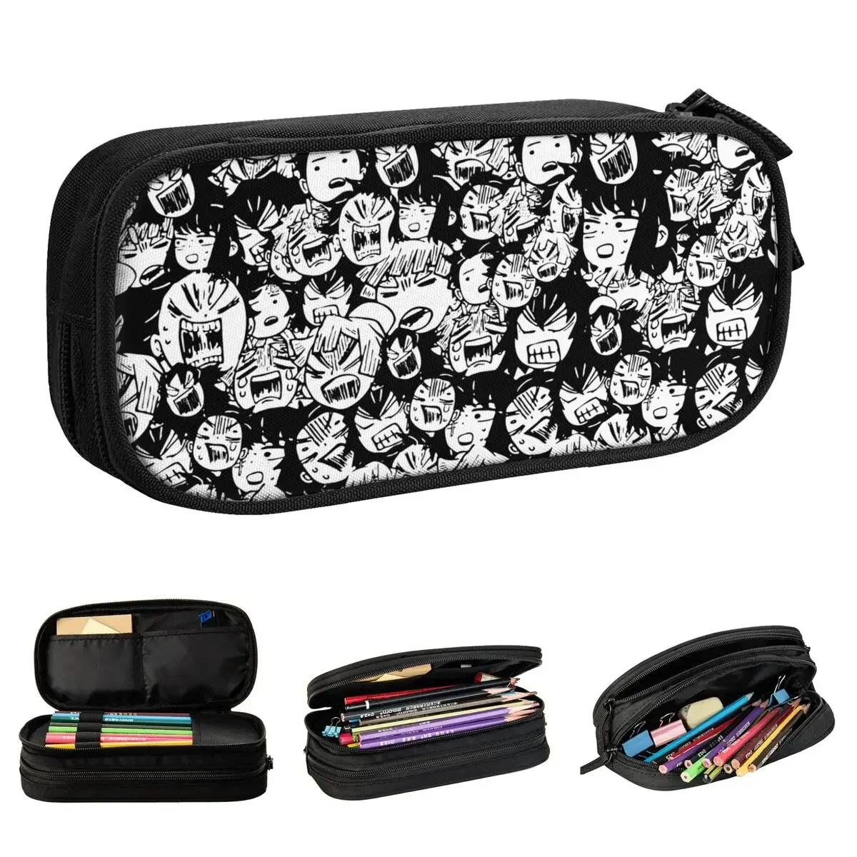 Lustige Demon Slayer Faces Federmäppchen Anime Manga Federmäppchen Stifthalter für Mädchen Jungen Große Kapazität Tasche Schule Reißverschluss Zubehör