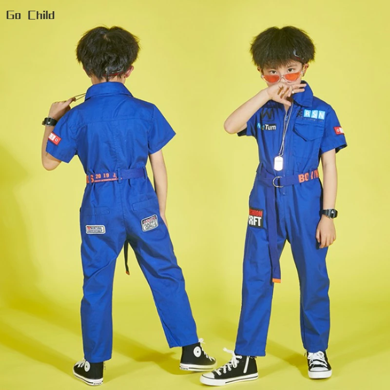 Boys Hip Hop Bodysuits Girls Cargo Pants Workwear Jumpsuits Kids Street Dance Rompers Clothes Costume Child Streetwear Playsuits