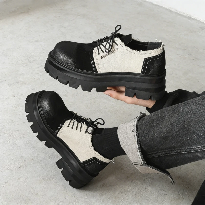 

Мужская обувь с большим круглым носком, модные парусиновые дышащие мужские повседневные кроссовки на толстой подошве, увеличивающие рост, мужские оксфорды на шнуровке