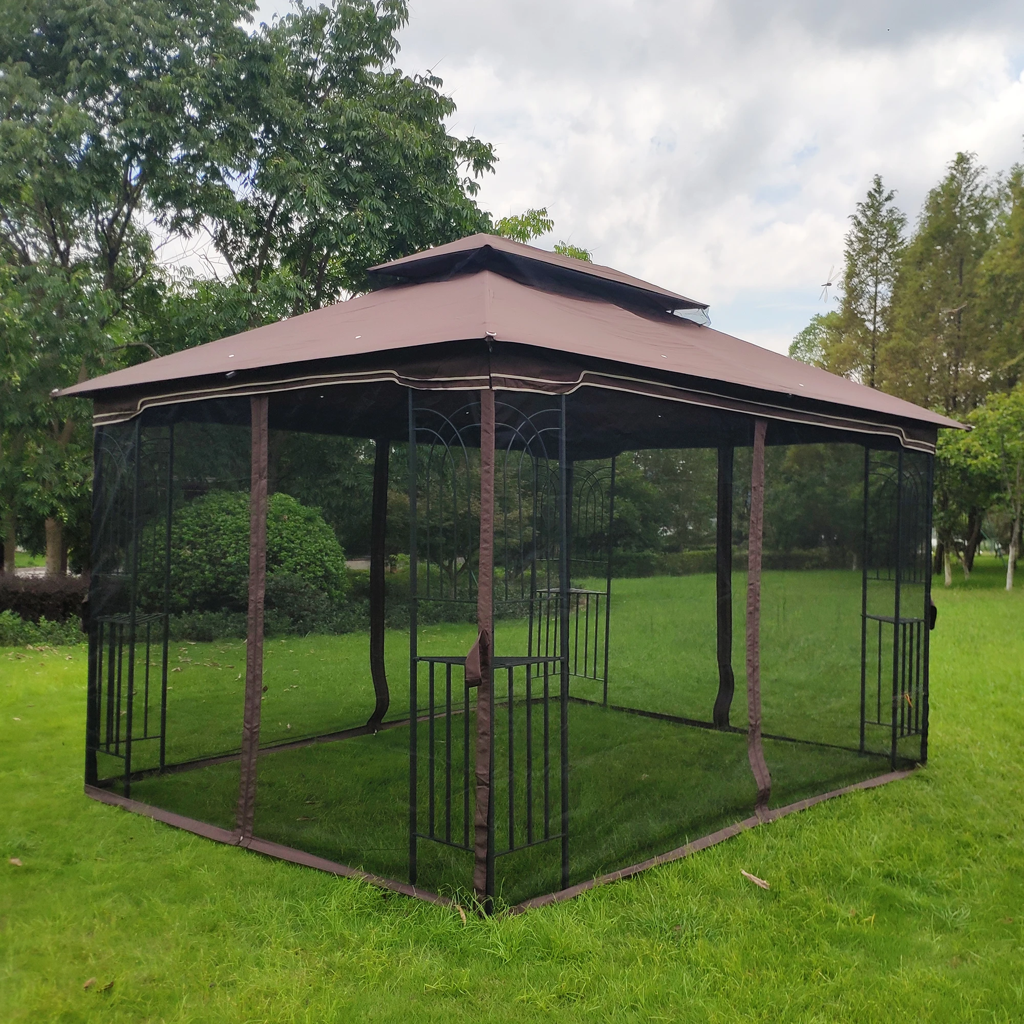 

13x10Ft Outdoor Patio Canopy Gazebo Tent W/Ventilated Double Roof&Mosquito Net for Lawn Garden Backyard&Deck Brown/Gray[US-W]