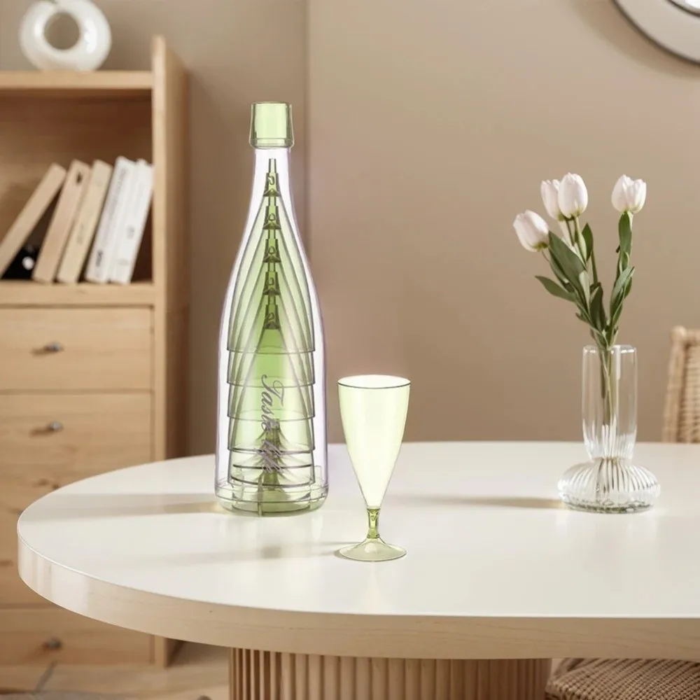 

Durable Plastic Champagne Glasses Lightweight Shatterproof Wine Glasses with Storage Bottle Reusable Cocktail Cups Party