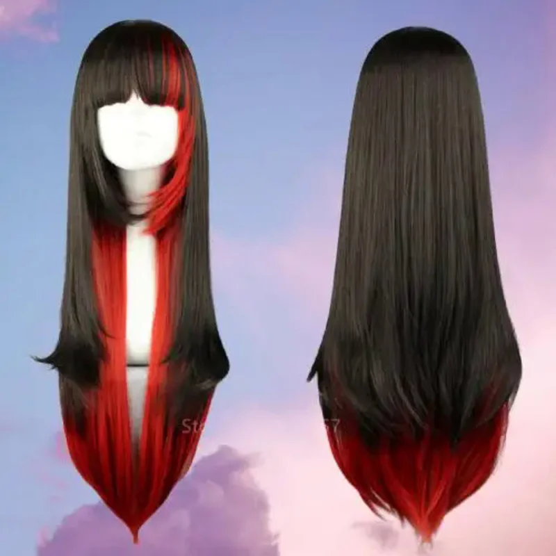 Wig Anime gaya Jepang Harajuku My Hero Academia Wig rambut panjang lurus wanita Bla merah pesta Anime mode Cosplay Halloween